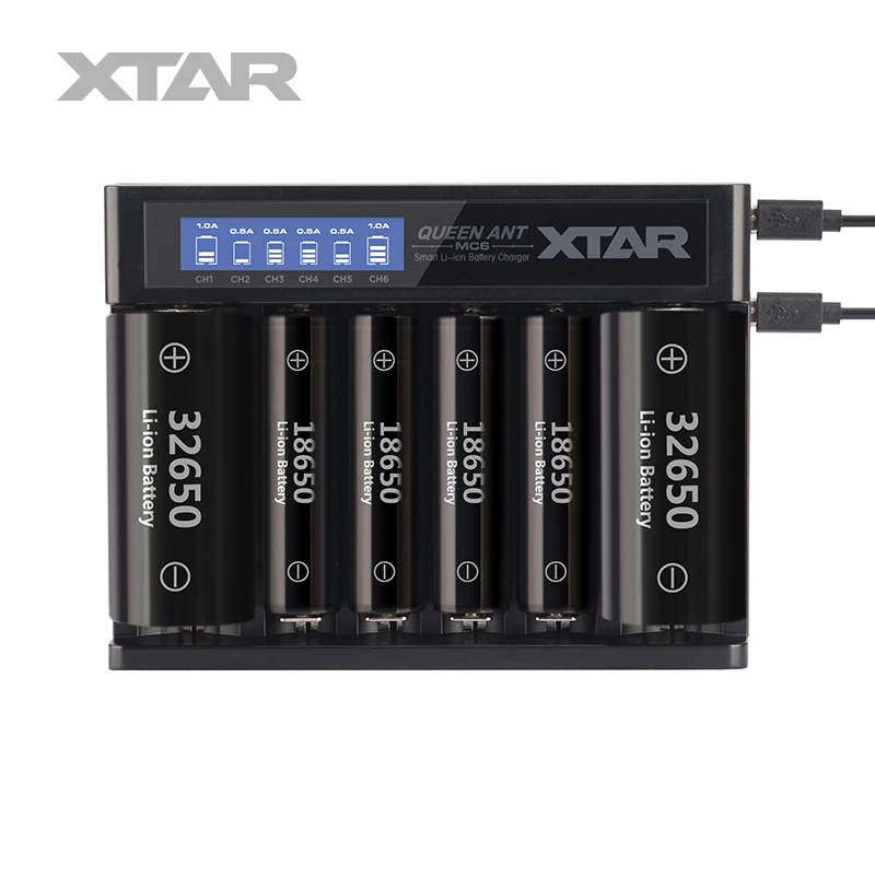 Подлинный xtar QUEEN ANT MC6 6 слотов двойной USB вход умный батарея зарядное устройство