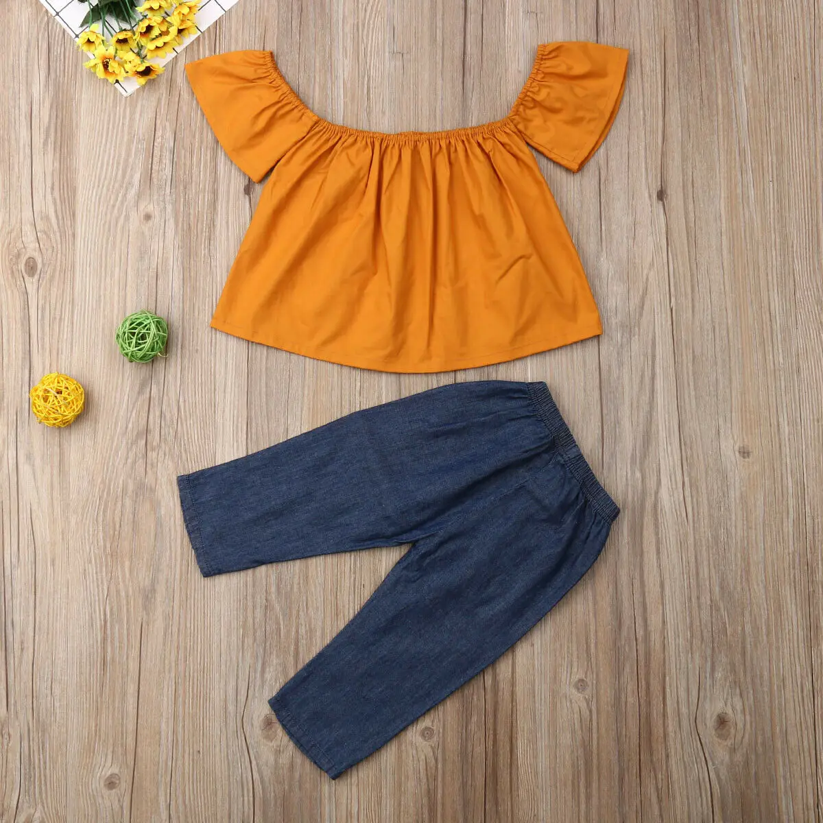 Комплекты одежды из 2 предметов для маленьких девочек желтая футболка комплект