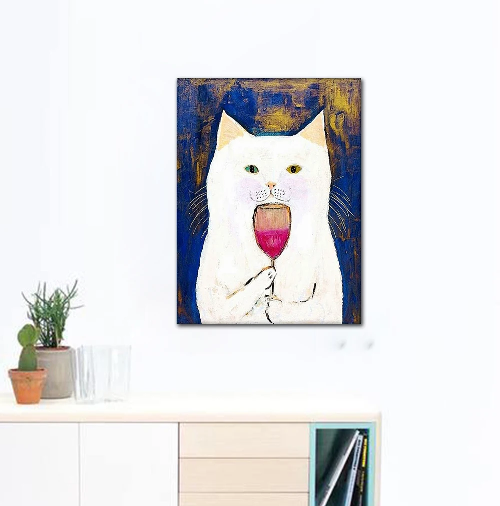 

Wall Art Canvas Painting Modular Pictures HD Printed Home Decor Cats Taste Red Wine Nordic Modern Poster Minimalist Living Room