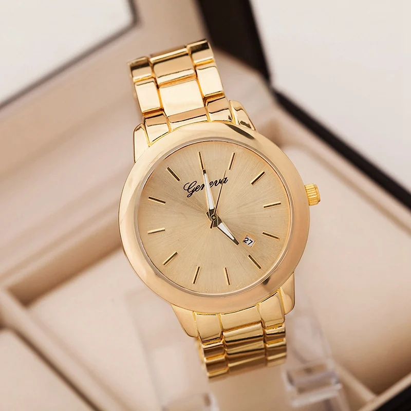 Горячая новинка модные золотые часы Relogio Feminino Geneva полностью стальные женские с