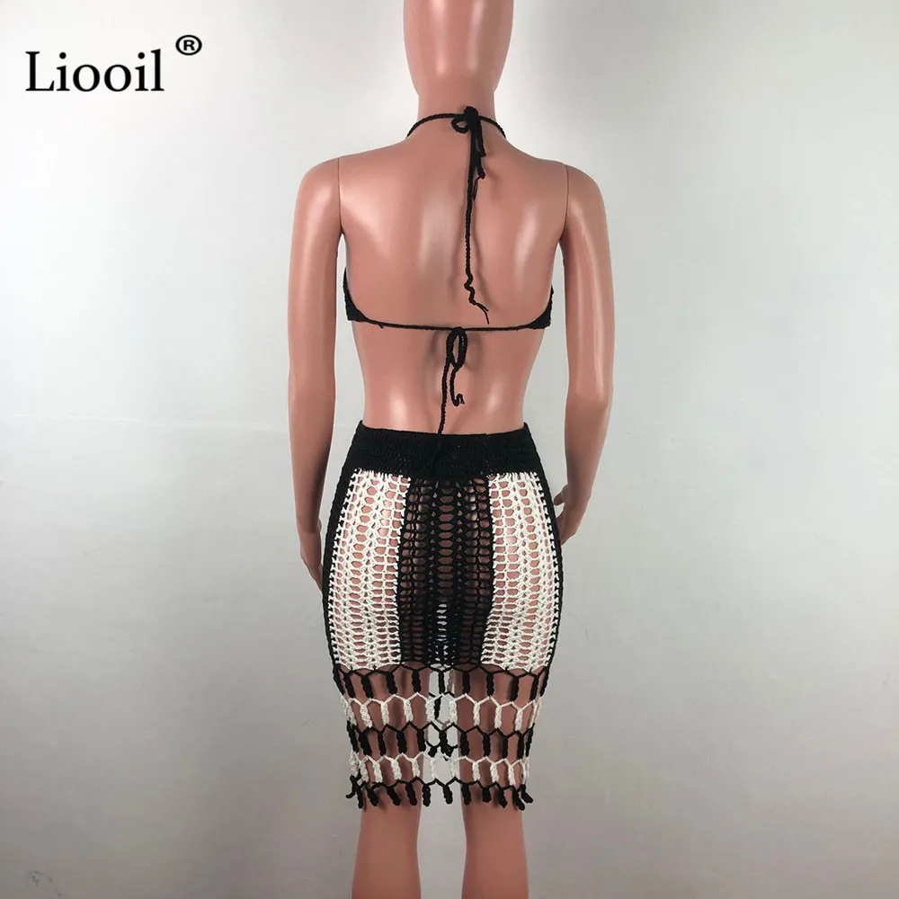 Liooil, трикотажное Сетчатое летнее пляжное платье из 2 частей,, Сексуальные облегающие вечерние платья с открытой спиной, облегающие платья, клубная одежда