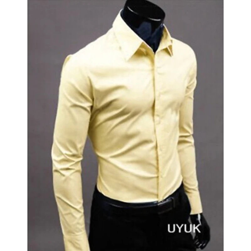 Популярные Внешнеторговые Мужчины С Длинным Рукавом Slim Fit Рубашки Однобортный