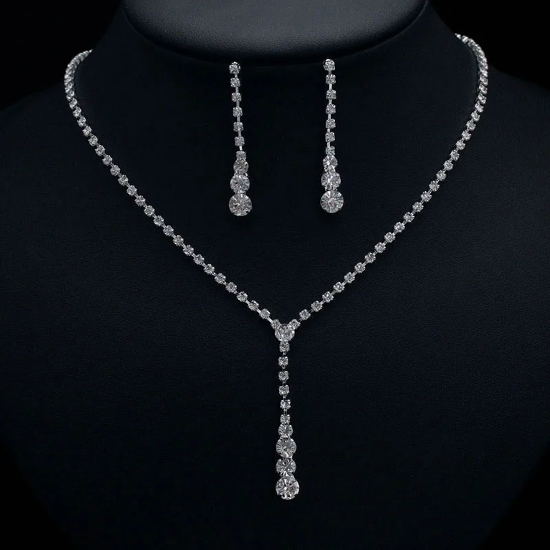 Комплект из колье серёг и браслета серебристого цвета|necklace earring bracelet set|crystal bridal