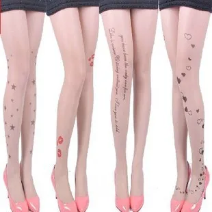 Fashion Sexy Women Girl stockings Long Silk Pantyhose Tights Print Cute Tattoo Black/Skin Color | Женская одежда