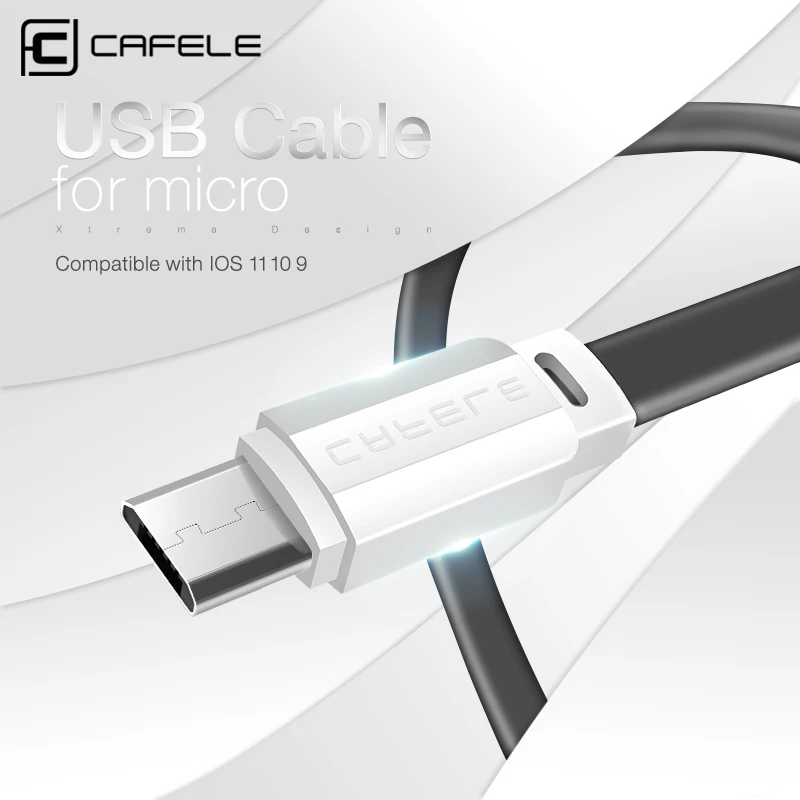 Cafele Micro USB кабель для Redmi 4X плоский 50 см 120 Супер Прочный TPE быстрой синхронизации и