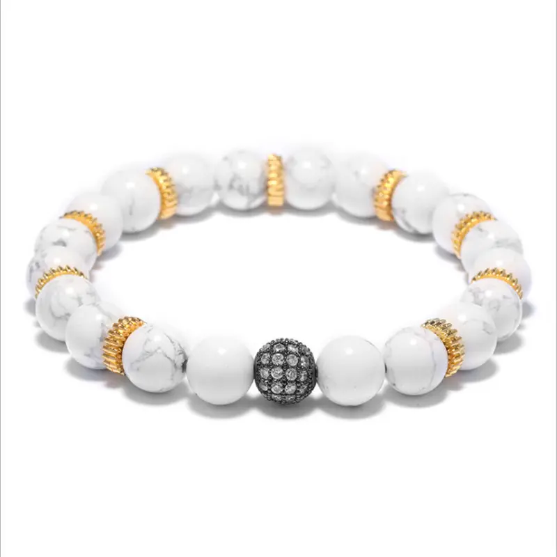 2 шт./набор браслет из натурального камня для мужчин микро проложить CZ 8 мм диско