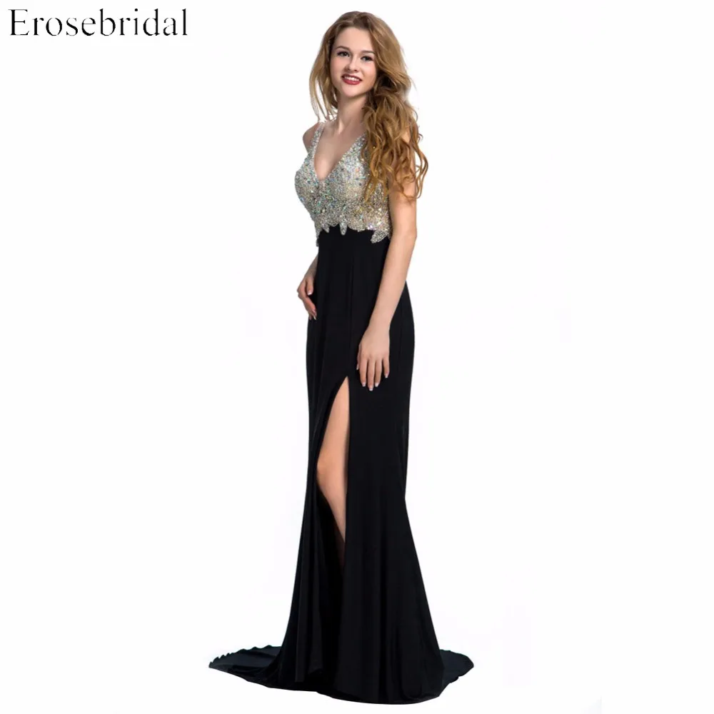 Женское вечернее платье с юбкой годе Erosebridal черное длинным шлейфом открытой