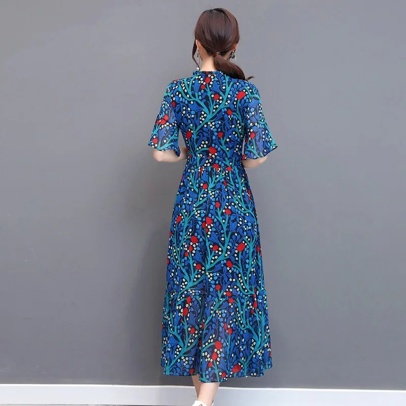 Женское платье из шифона с цветочным рисунком Лето 2017 г. корейский Тонкая талия