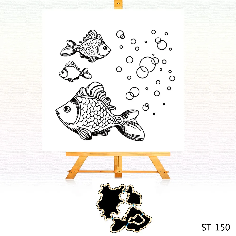 

a group of fish Design Cutting Dies and Clear Stamp Set for DIY Scrapbooking Photo Album Decoretive Embossing Stencial