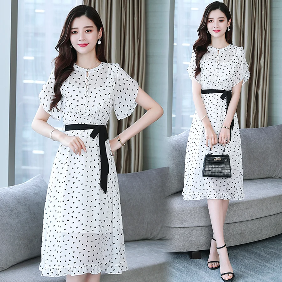 2019 шифоновые платья миди в белый горошек из двух частей летние винтажные пляжные