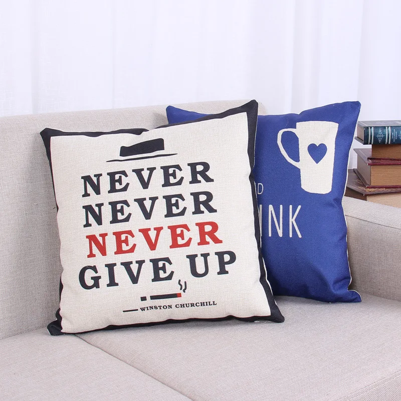 &quotNever Give Up&quot хлопковая льняная Подушка Чехол квадратный кровать для дома