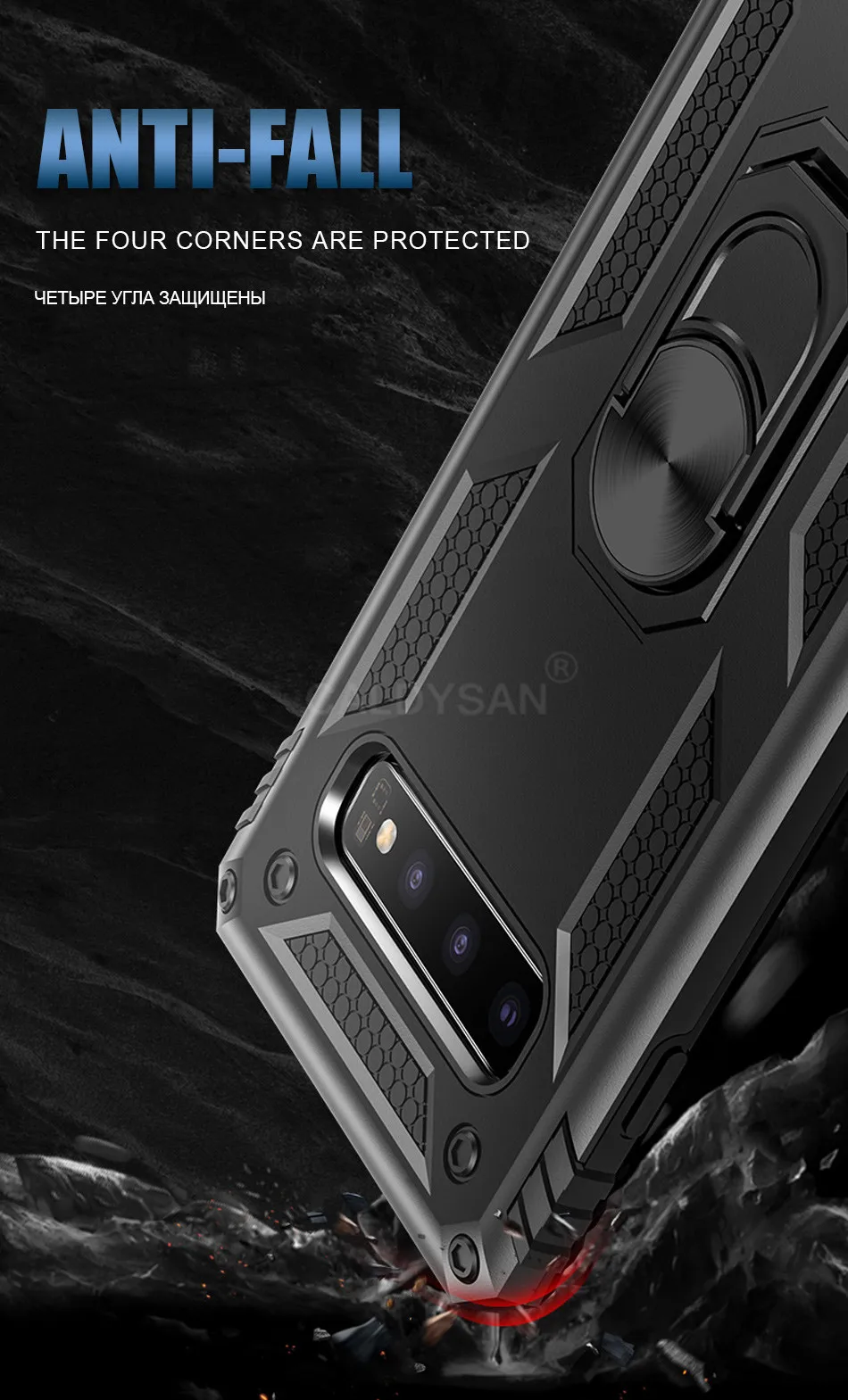 Роскошный армированный силиконовый чехол-бампер для samsung Galaxy S8, S9, S10 Plus, S10e, автомобильный держатель, кольцевой чехол, Note 8, 9, 10, противоударный чехол