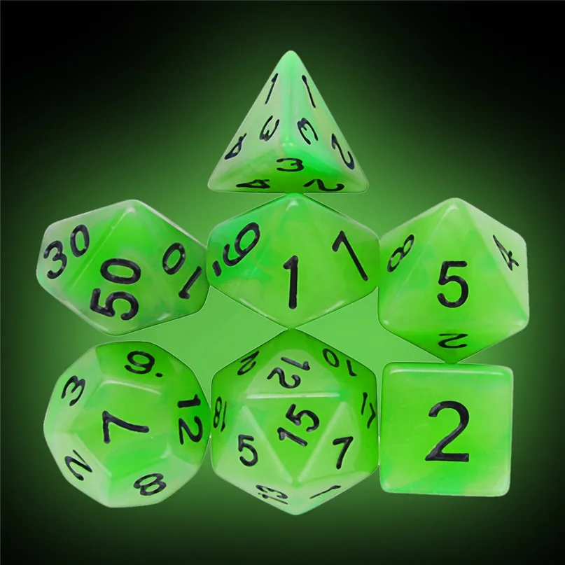 7pcs кости Световой с цифрами для TRPG игра многогранные D4-D20 мульти-сторонее