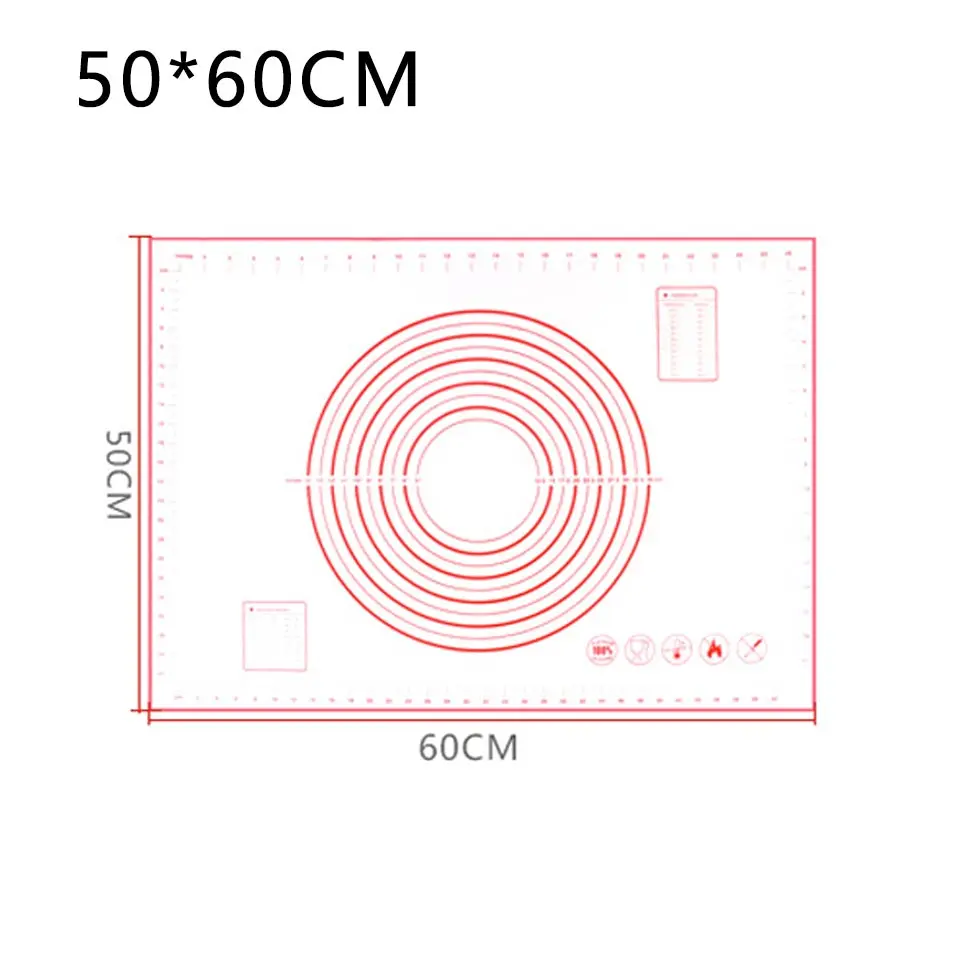 50-60cm-Red Многоразовый силиконовый коврик для выпечки с антипригарным покрытием для духовки, Экологичный коврик для раскатки теста, большие кухонные обеденные инструменты, Аксессуары для выпечки, горячая Распродажа - Цвет: 50-60cm-Red