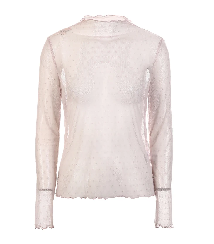 Vero Moda пикантные женские сетчатые Топы с длинным рукавом и стоячим воротником женские повседневные прозрачные элегантные футболки | 318302503