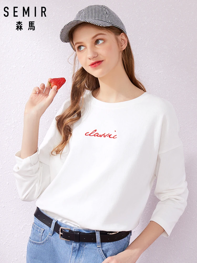 SEMIR Женская футболка из 100% хлопка с длинным графическим рисунком рукавом реглан