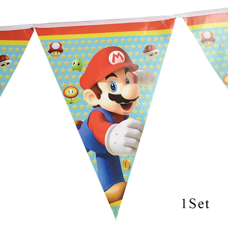 Pennant x 1set Супер Марио тема Декоративная скатерть для вечеринки бумажные чашки тарелки шляпы Марио Bros шары для детей Дети День рождения принадлежности - Цвет: Pennant x 1set