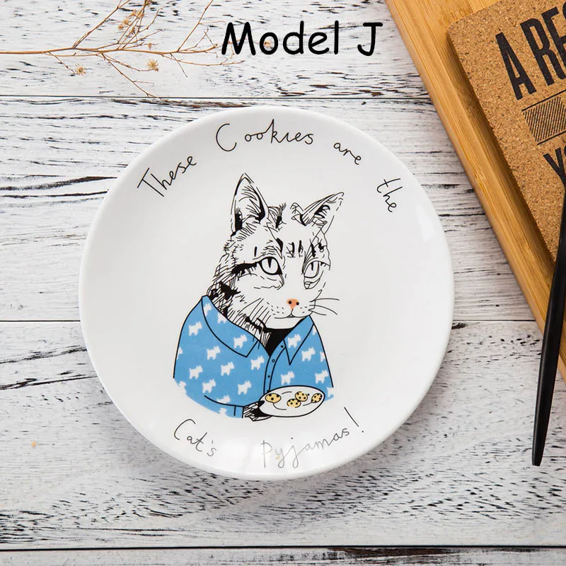Model J 8 дюймов в глазури Decoratiom круглая тарелка съедобная ручная роспись животное блюдо керамическое плоское блюдо мультфильм столовая Посуда Рождественский подарок 1 шт - Цвет: Model J