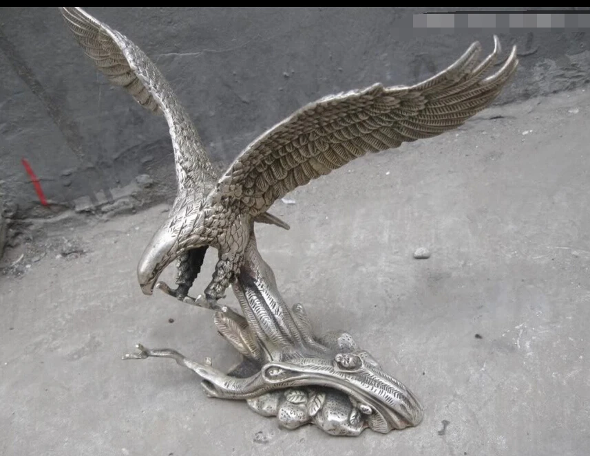 Free shipping R0722 Details about 8&quot Chinese silver carved fine spread the wings eagle Sculpture statue | Дом и сад