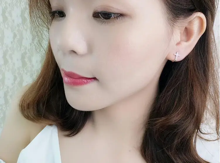 Женские Ювелирные изделия крошечные серьги с крестом Настоящее серебро 925 пробы