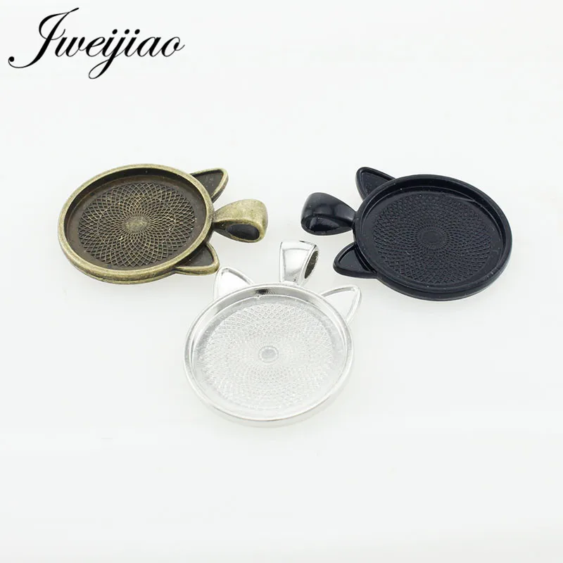 

JWEIJIAO 10pcs Diy 3colors Alloy 25mm Cabochon Key Chain Base Setting Animal Cat Ear Blank Pendant Keyring Bezel Trays DZ61