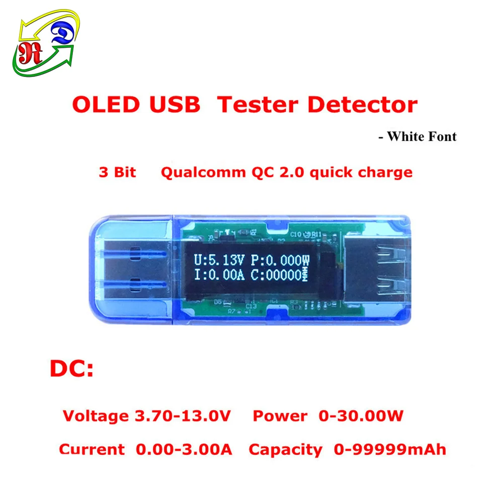 RD белый цвет шрифта OLED USB детектор Вольтметр Амперметр мощность Тестер