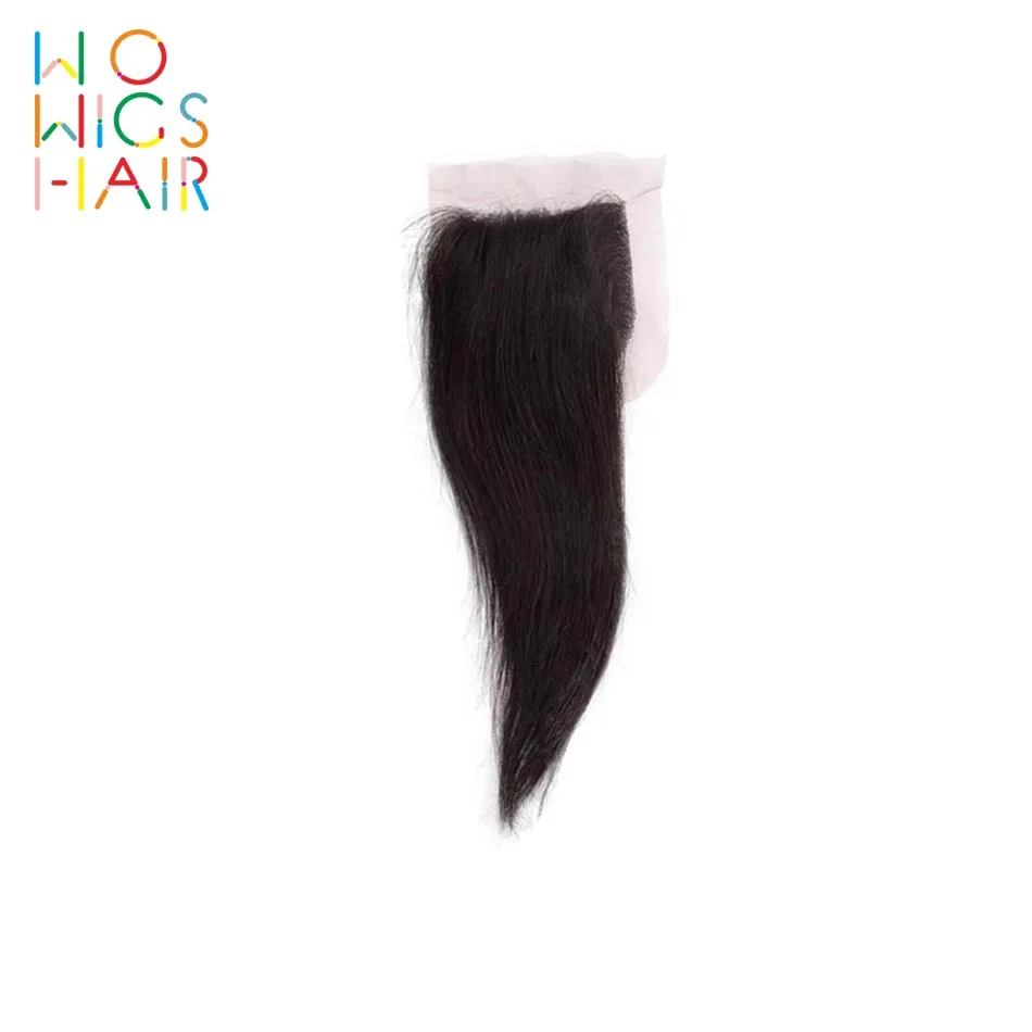 WoWigs волосы бразильские Remy прямые 4/3 пучки дело с верхним кружевом Закрытие