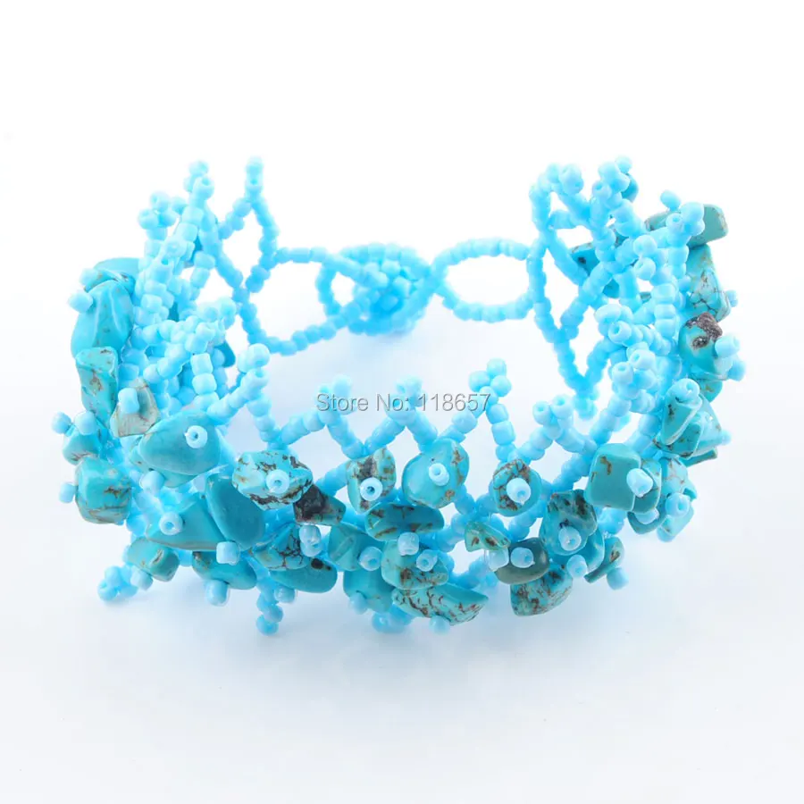 Бирюзовые бусины Howlite чиповый плетеный браслет ручной работы с регулируемым