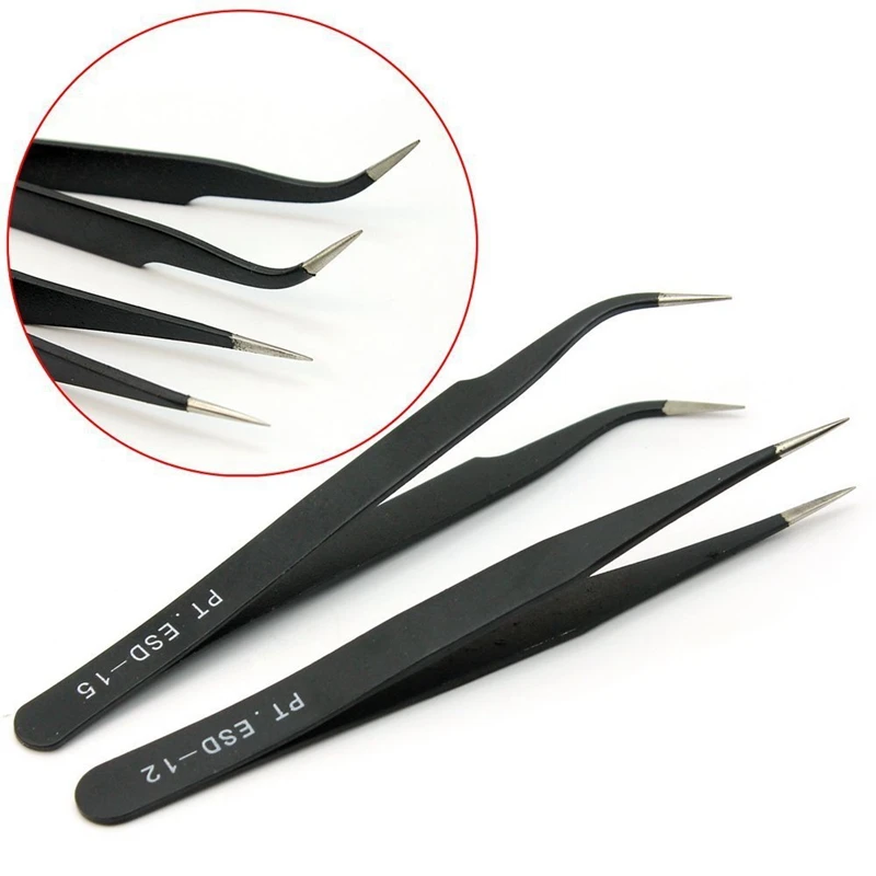 Nail Art Rhinestones Eyelashes Extension Straight &amp Curved Tweezers Tool Set-Black | Инструменты