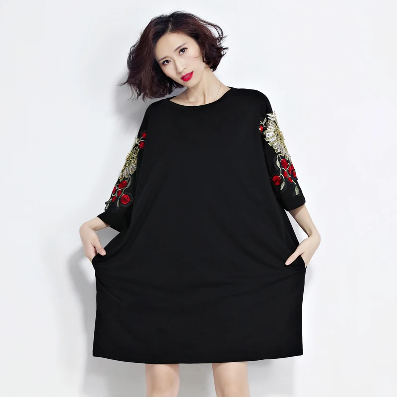 Женское платье с цветочной вышивкой CHICEVER Повседневное большого размера рукавом