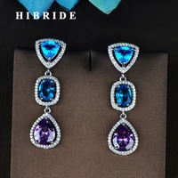 hibride charming blue cubic zirconia drop earrings besutiful water shape stone brincos boucle for noble women party gifts e 780