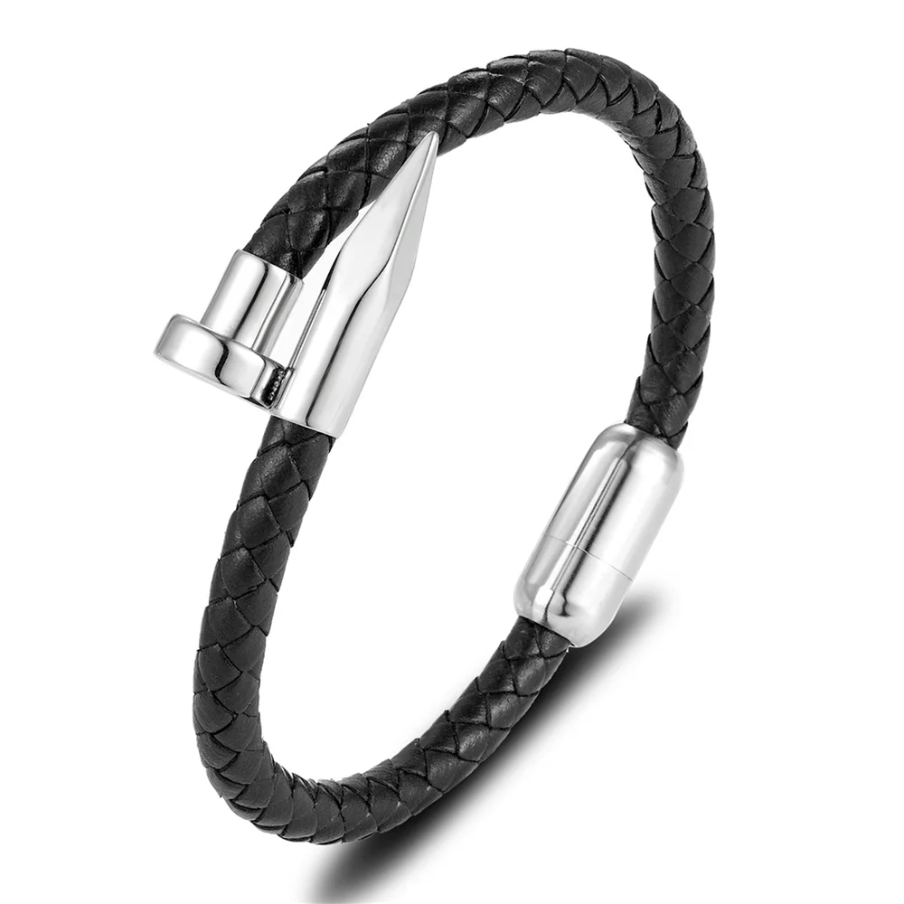 Спортивный дизайн ногтей браслеты для ногтей для женщин Pulsera нержавеющей стальной кожаный браслет модный плетеный брендовый браслет