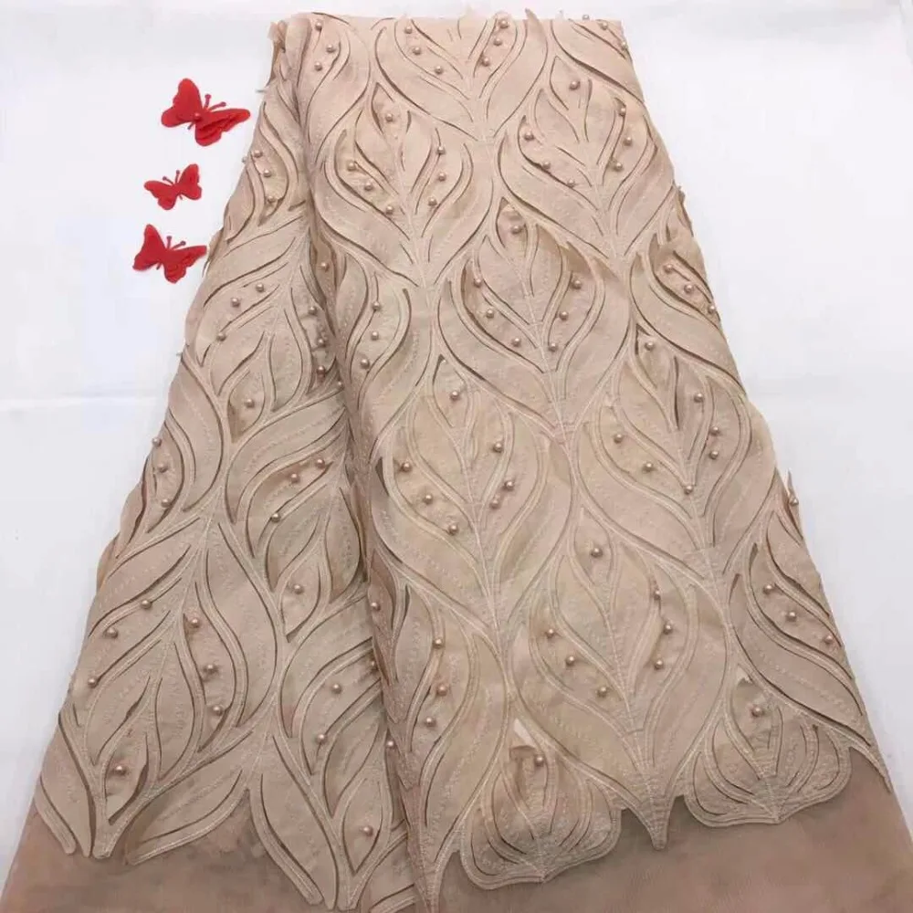 2018 New Design Nigeria Wedding African Tulle Lace Fabric With Beads High Class French Net 5 Yards(FJ-10-18 | Дом и сад