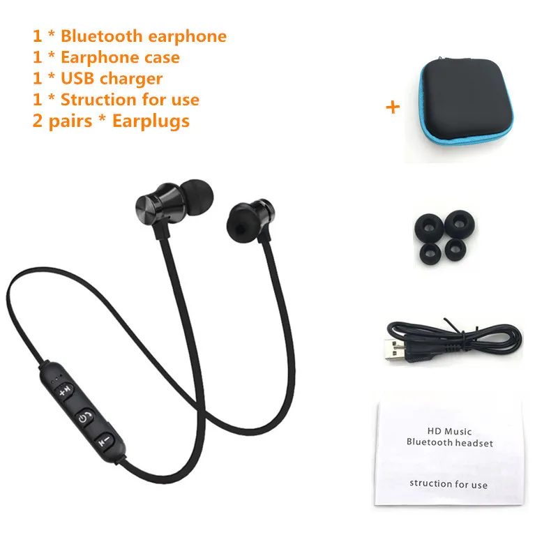 Спортивные Bluetooth наушники Fone de ouvido беспроводные Bluetooth наушники для Xiaomi iPhone стерео гарнитура Ecouteur Auriculares - Цвет: Black with case