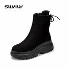Женские ботинки SWYIVY, зимние черные ботинки, повседневная обувь, плюшевые ботинки на платформе для снега, 2019