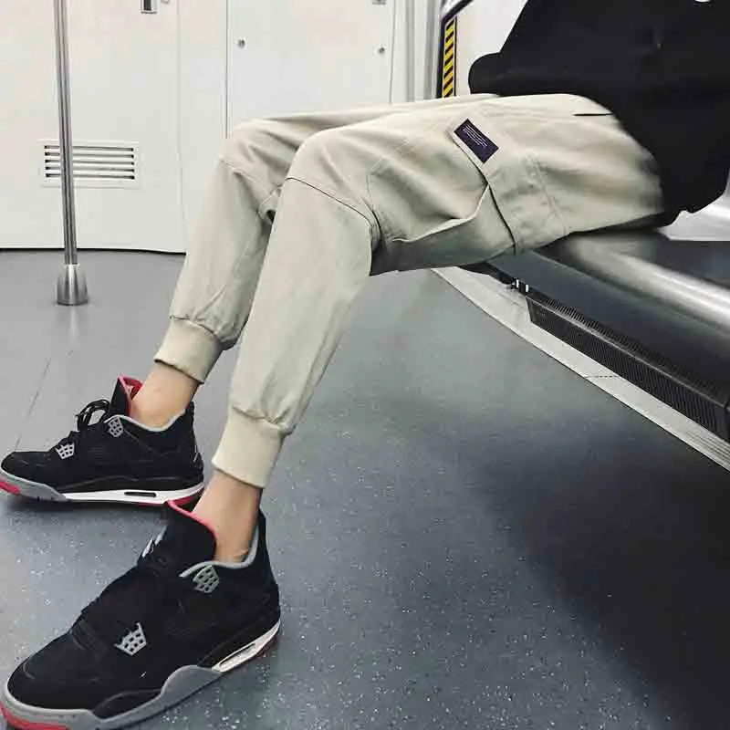 

Уличные брюки до щиколотки с эластичным поясом, весна-осень 2021, мужские хлопковые брюки-карго в стиле хип-хоп для подростков