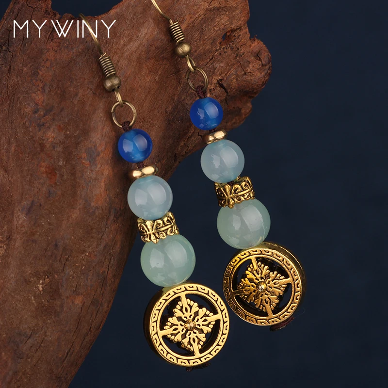 MYWINY nature stones dangle ethnic Nepal earrings vintage fashion court jewelry | Украшения и аксессуары