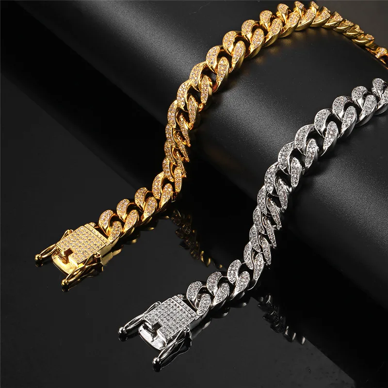 

Rhinestone Cuban Bracelet Iced Out Link Chain For Men Hip Hop Paved CZ Rapper Luxury Bracelet Hiphop Jewelry Accessories Gift
