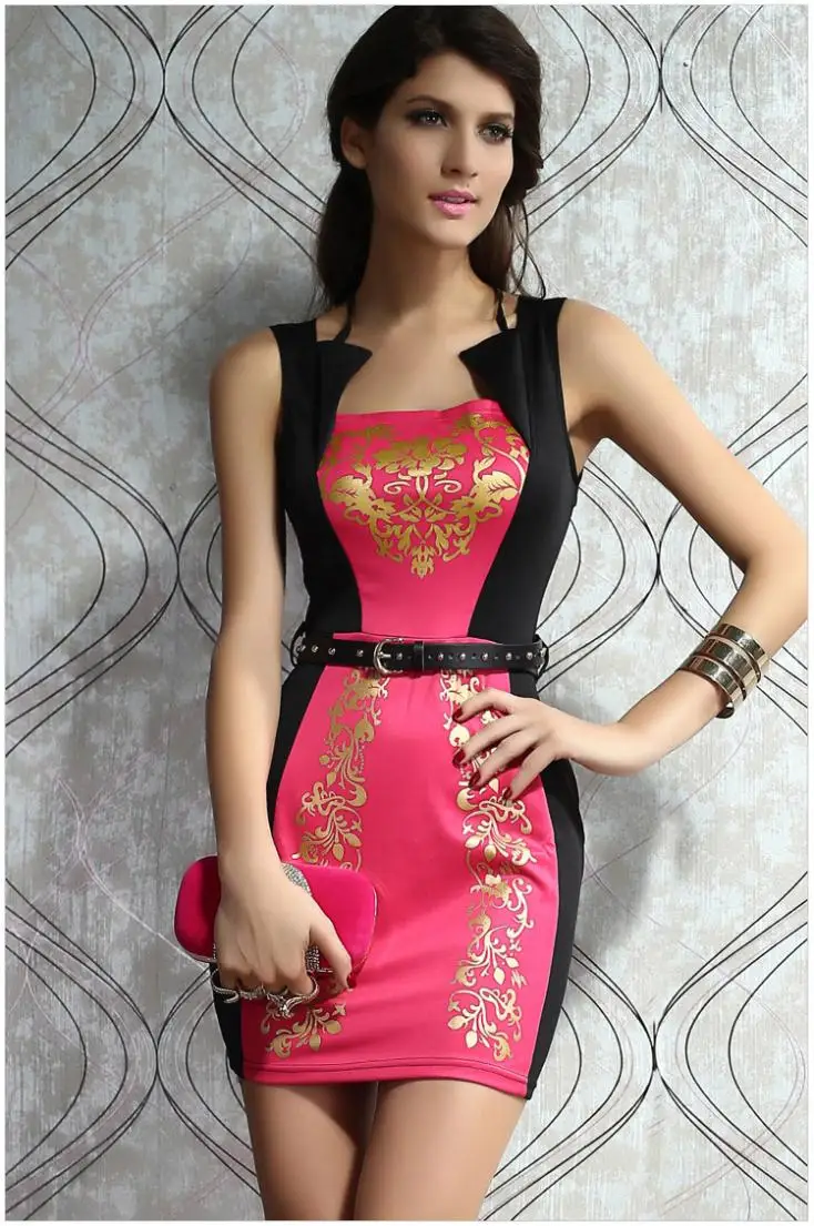 Sexy Mini Dress Black and Roseo/White with Foil Fr | Женская одежда