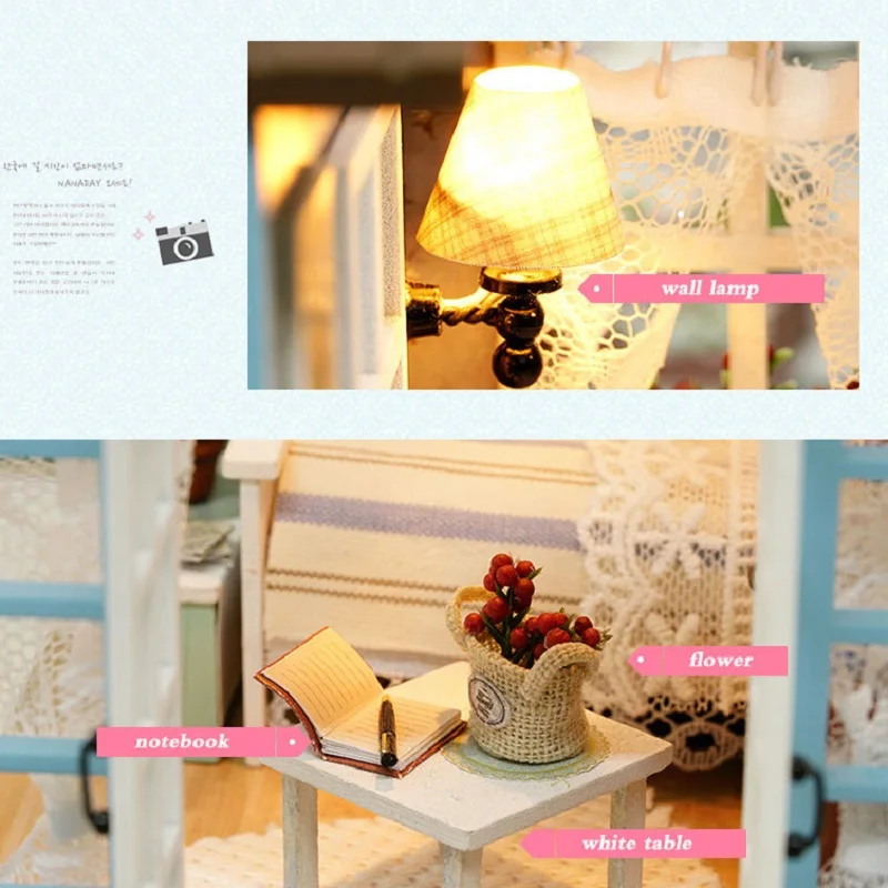 Diy 3D Children Handmade Wooden Doll Houses Toy Assemble Furniture Miniatura Miniature Mini House Led Light Home decoration | Игрушки и