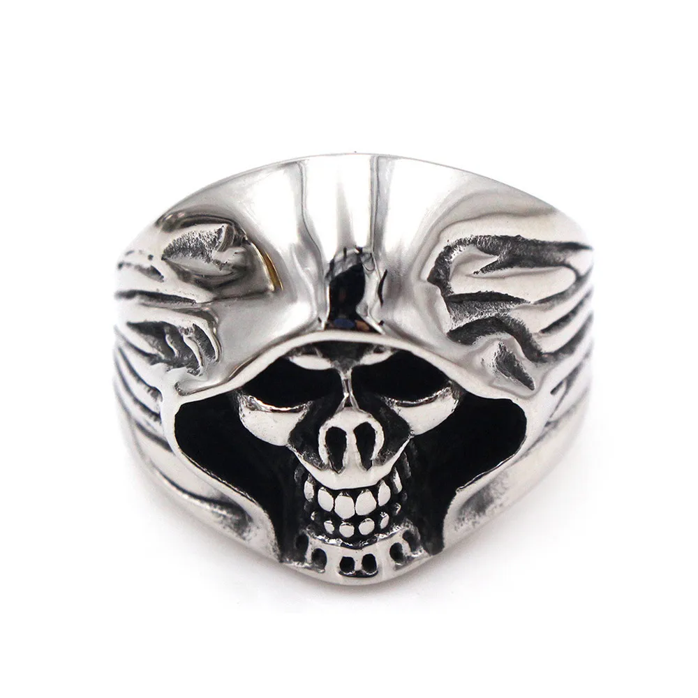 Кольцо мужское в стиле панк с мотоциклом черепом вампира зомби|Кольца для