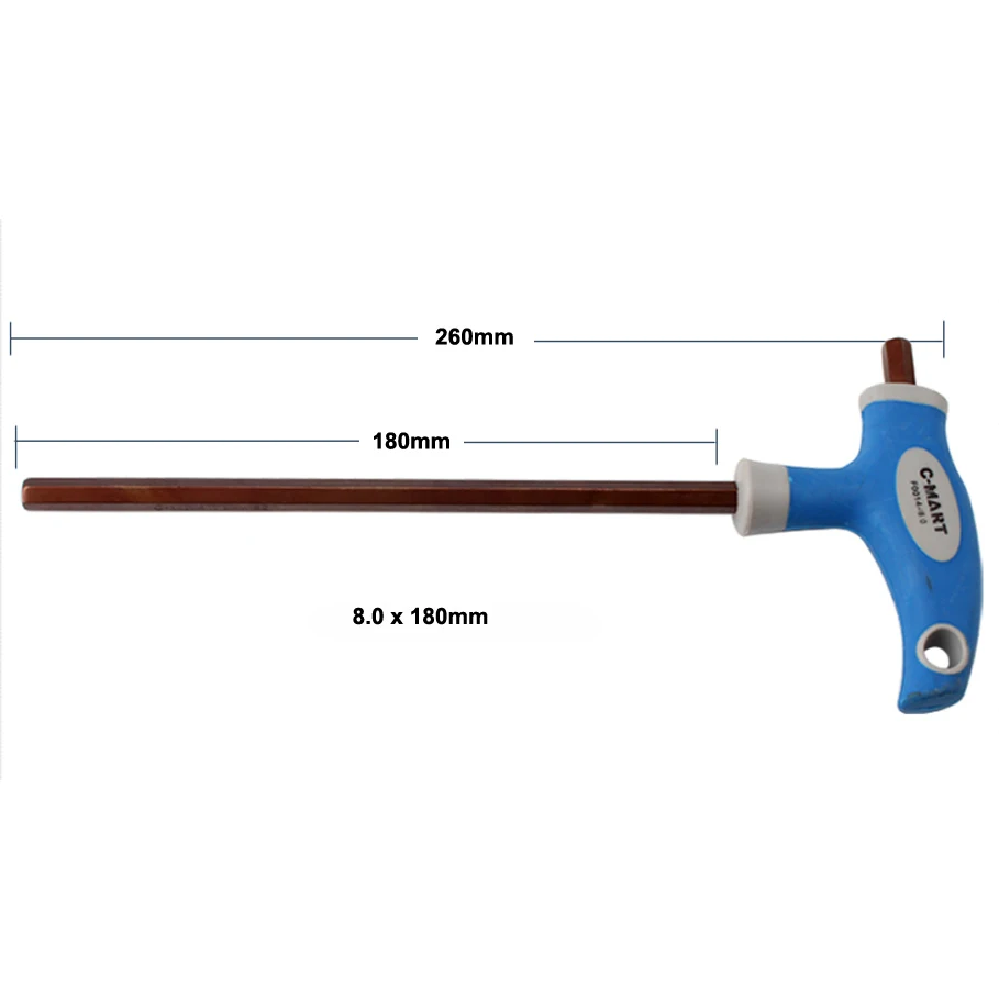 8.0x180mm C-Mart ручной инструмент 2,5/3/4/5/6/8/10 мм хром-ванадиу Сталь внутренний шестигранный ключ, дюймовый стандарт Т-образная ручка, дюймовый стандарт allen шестигранный ключ разводной раздвижной гаечный ключ - Цвет: 8.0x180mm