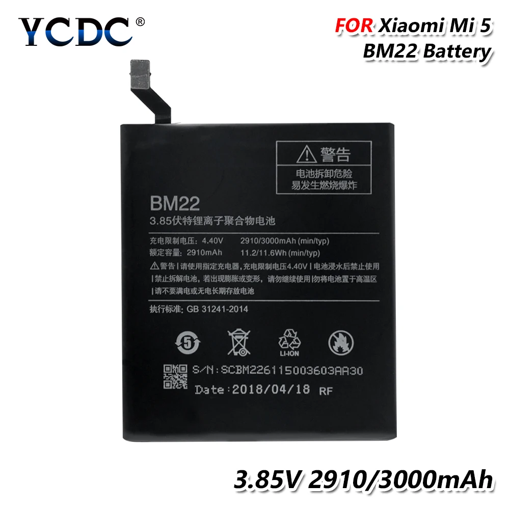 YCDC 3 85 V 3000mAh литиевая аккумуляторная батарея большой емкости BM22 для Xiaomi Mi 5 Замена