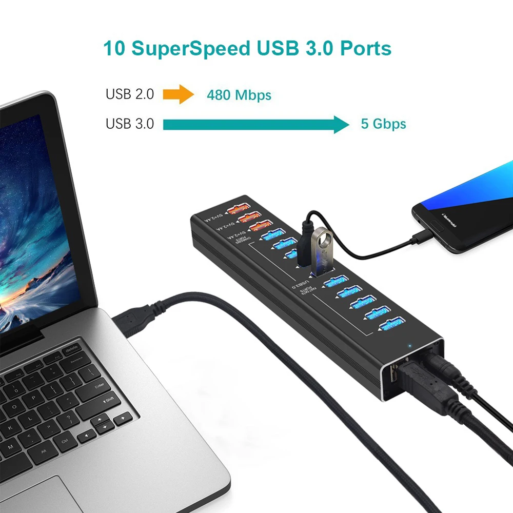 CHIPAL 5 Гбит/с USB 3 0 2 5V 2.4A Быстрая зарядка концентратор сплиттер со светодиодным