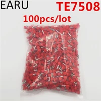 100pcs e tube te7508 type double pipe insulated twin cord cold press terminal block connector needle end multicolor 2x0 75 mm2