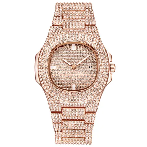 rosegold Lureen золотые часы кварцевые роскошные полностью алмазные круглые часы мужские наручные часы из нержавеющей стали подарок - Цвет: rosegold