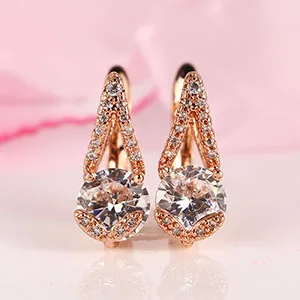 Rose Gold-White Новинка 585, серьги-гвоздики из розового золота с большими кристаллами, разноцветные круглые стразы, серьги для женщин, подарок на день Святого Валентина, свадьбу - Окраска металла: Rose Gold-White