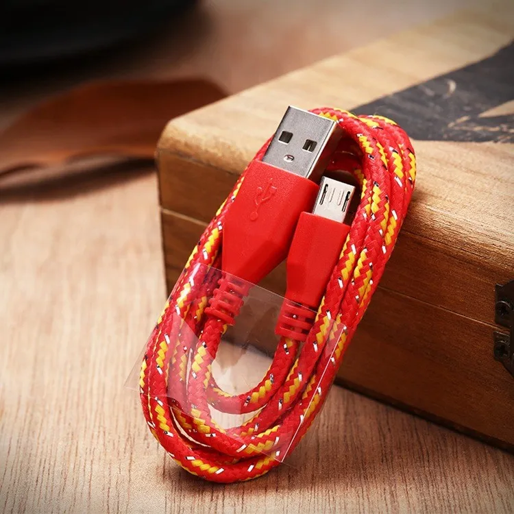 Red 8 цветов плетеный провод Micro USB кабель 1 м 3 фута нейлоновый кабель для синхронизации зарядного устройства для сотовых телефонов xiaomi redmi note 3 s - Цвет: Red