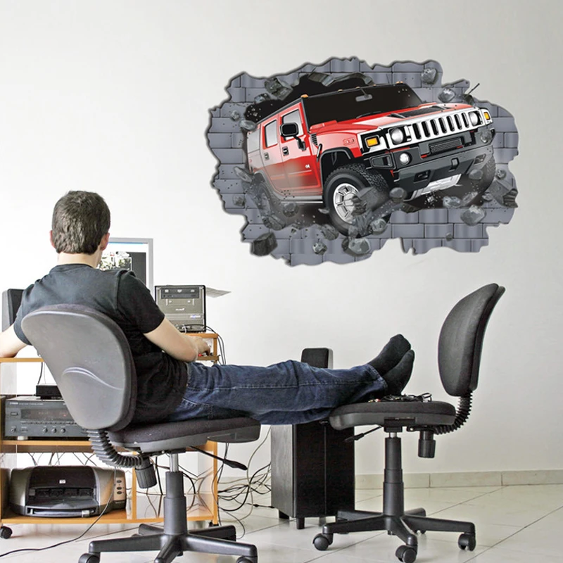 3d обои большой размер поддельные окна автомобиля аварии Land Rover Hummer творческие