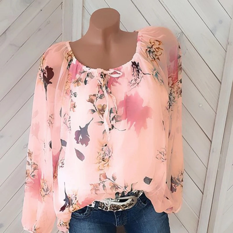 Blusas плюс размер 5XL Цветочный Принт женская шифоновая блузка 2019 Новая Летняя